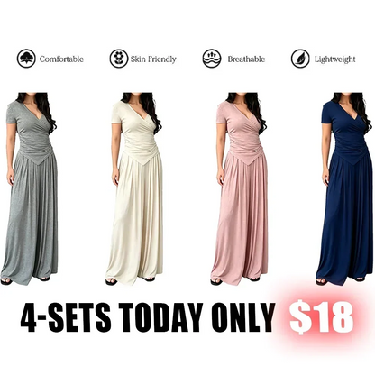 MaisonLuxe – Sophisticated Wrap Top & Wide Leg Pants Set – 4-SETS B / XS / XS
