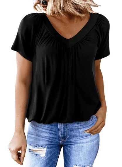 AuraFit | Classic Women’s V-Neck Casual Tee – Black / S