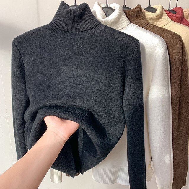 GlowThread – Cozy Turtleneck Pullover Sweater – Black / One size
