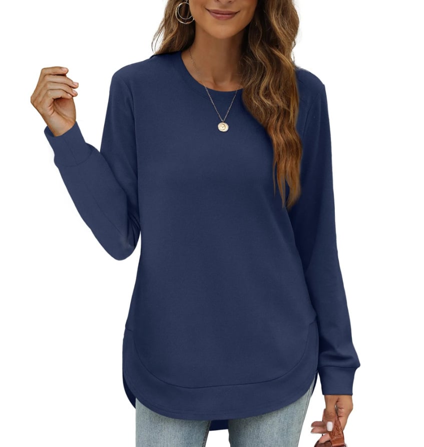 CurveFit – Soft Crewneck Sweatshirt All Day Comfort – Navy Blue / S