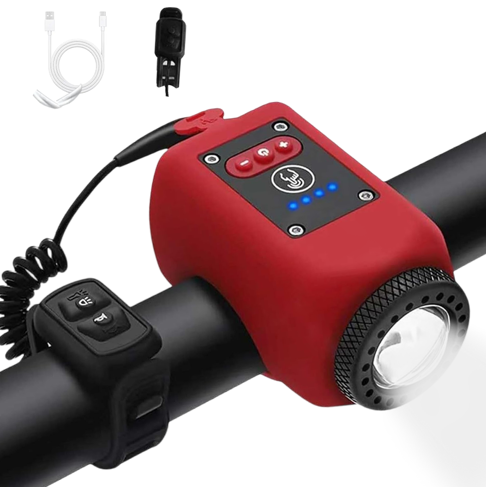 RideSafe – Electronic Bike Horn with Powerful Floodlight – Red