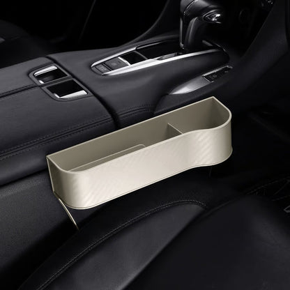 DriveMate – Multi Pocket Leather Car Seat Storage Organizer – Beige / Right Seat / Carbon Fiber