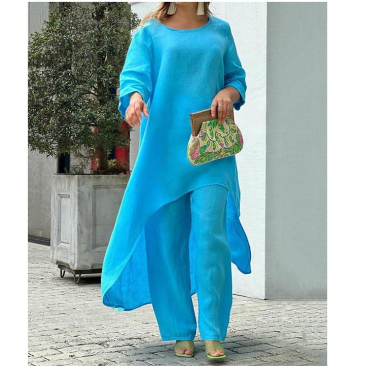 PureComfort Set – Round Neck Two-Piece Wear – Blue / UK 8-10/S
