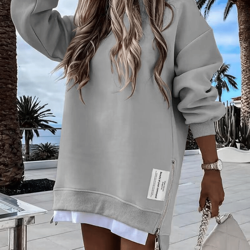 AuraWear – Comfortable Long Sleeve Pullover Casual Dress – Gray / S