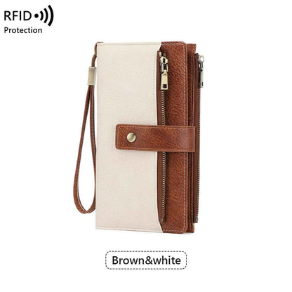 LumeFold – Multi-Compartment Compact Wallet – Brown With White