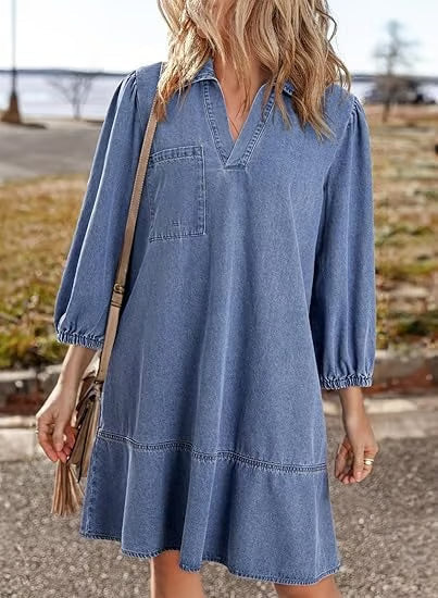 Deniva | Elegant V-Neck Denim Dress – image 10