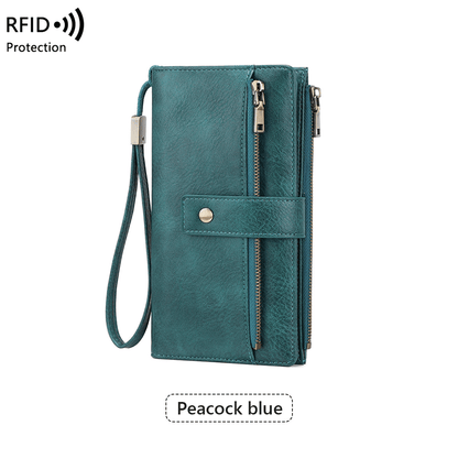 LunaVault – RFID Blocking Elegant Long Wallet – Peacock Blue