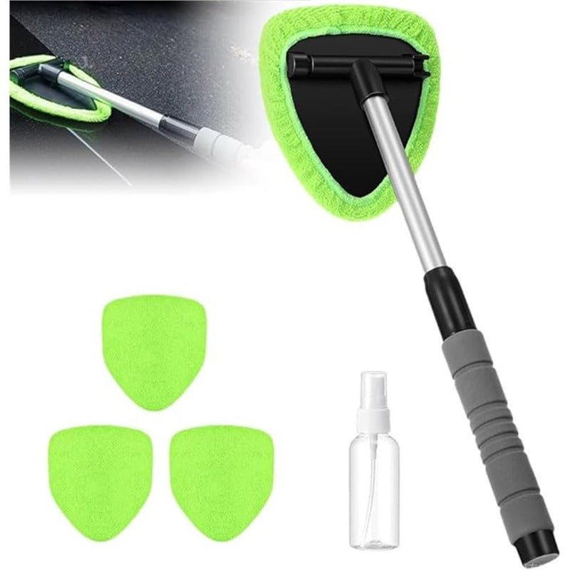 ClearSpin – Rotating Microfiber Window Cleaner – Green / 1 × Glass Defogger Brush + 3 × Replacement Cloth Covers + 1 × 100ml Spray Bottle