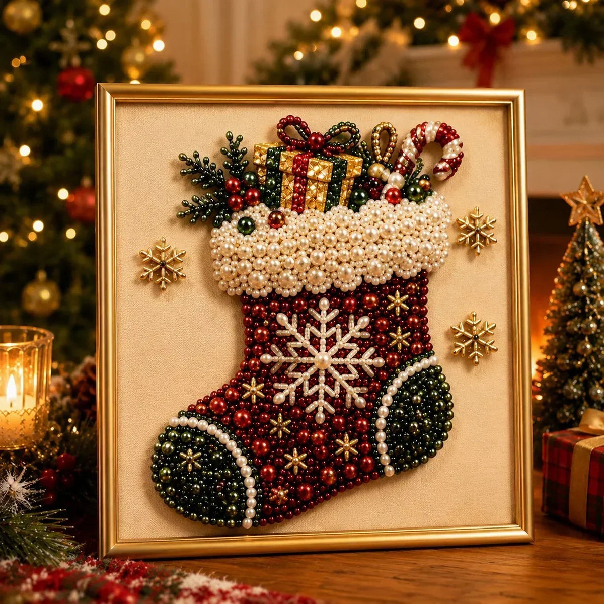 PearlCraft – Premium 3D Christmas Diamond Painting Kit – Merry Stocking / 12 in × 12 in