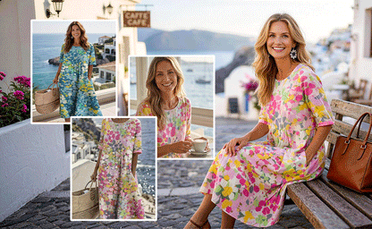 AquaBloom - Watercolor Midi Dress with Hidden Pockets – image 2