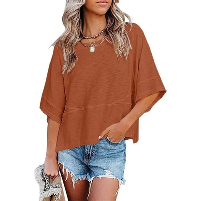PureEase – Oversized Crewneck Comfort Summer Top – Brick Red / S