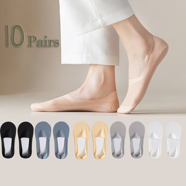 BareStep – Thin No Show Socks – 10 Pairs(Black+Blue+Gray+Skin tone+White）*2 / M（FEMALE 4.5-8/MALE 6-6.5）