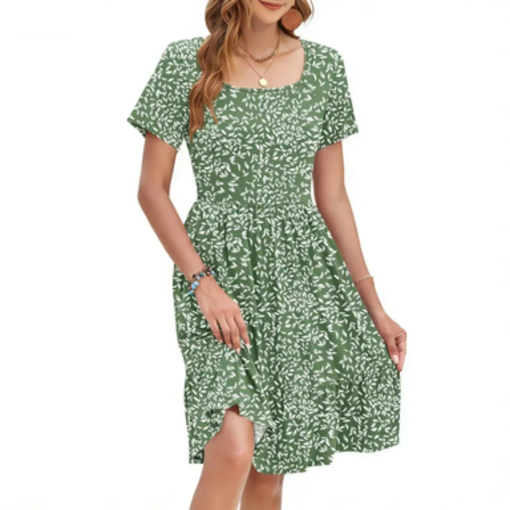 LunaFlora – Elegant Floral Sundress for Women – Green 3 / XS