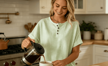 LunaWear – Round Neck Short Sleeve Blouse – Green / Buy 1 / S