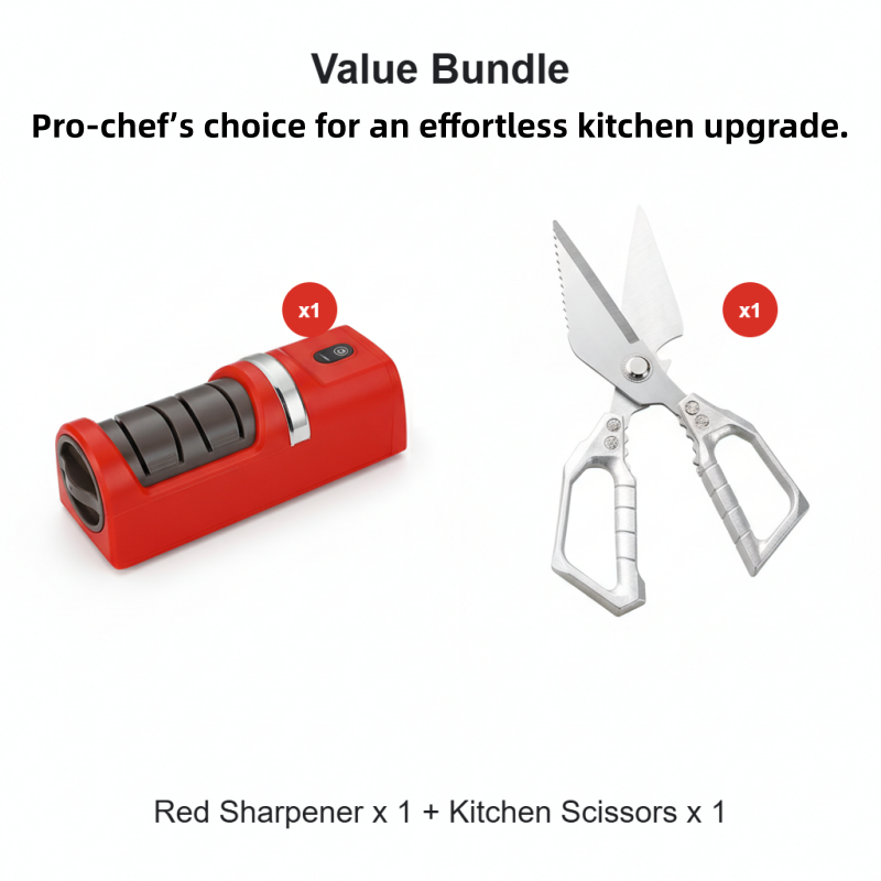 RazorTune – Multi-Function Sharpener – Red / Knife Sharpener + Kitchen Scissors