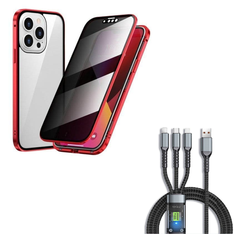 SafeScreen 360 – Privacy Guard Case – Red / For IPhone17 / With Fast Charging Cable