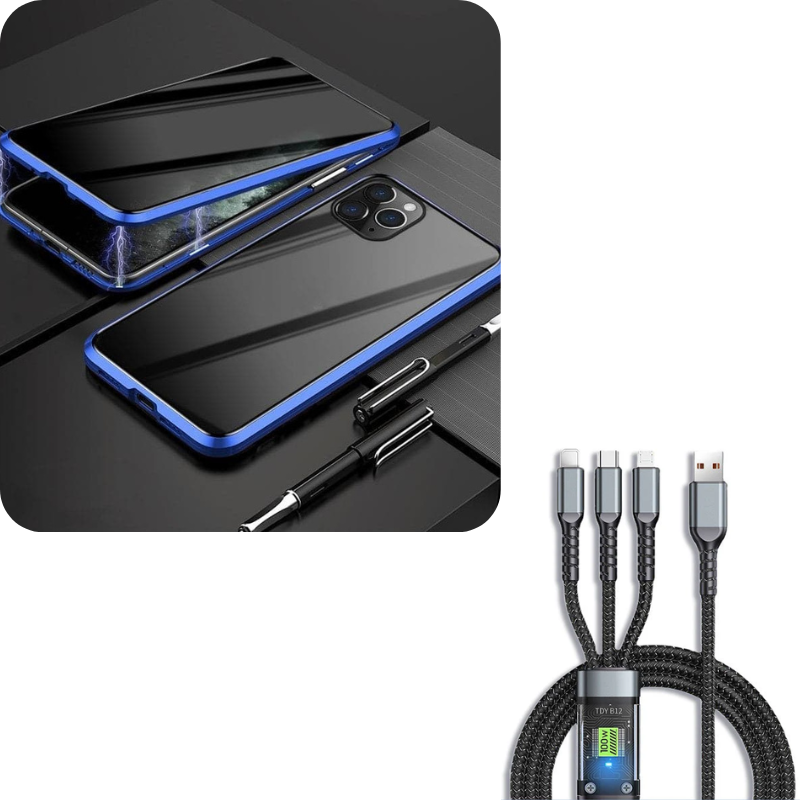 SafeScreen 360 – Privacy Guard Case – Blue / For IPhone17 / With Fast Charging Cable