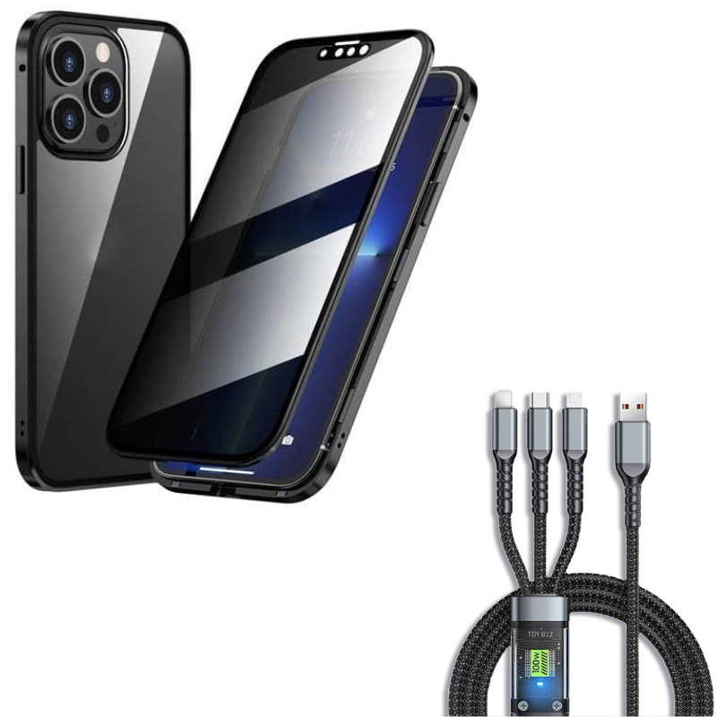 SafeScreen 360 – Privacy Guard Case – Black / For IPhone17 / With Fast Charging Cable