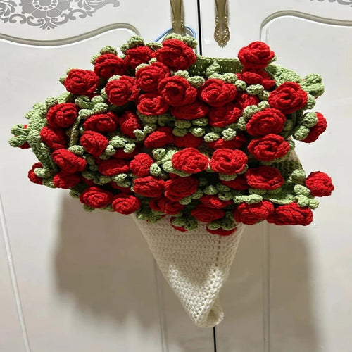 CozyBloom – Hand-Knitted Rose Blanket DIY Kit – Red Rose / 70cm (DIY kit : Yarn & tools only. Knitting needed. )