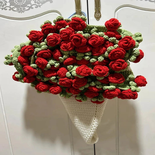 CozyBloom – Hand-Knitted Rose Blanket DIY Kit – Red Rose / 70cm (DIY kit : Yarn & tools only. Knitting needed. )