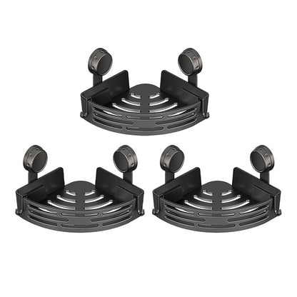 BathHaven – Triangle Suction Organizer – Black - 3 Shelves