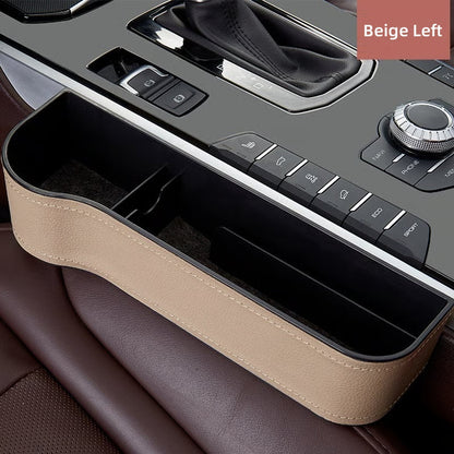 DriveMate – Multi Pocket Leather Car Seat Storage Organizer – Beige / Left Seat / Leather