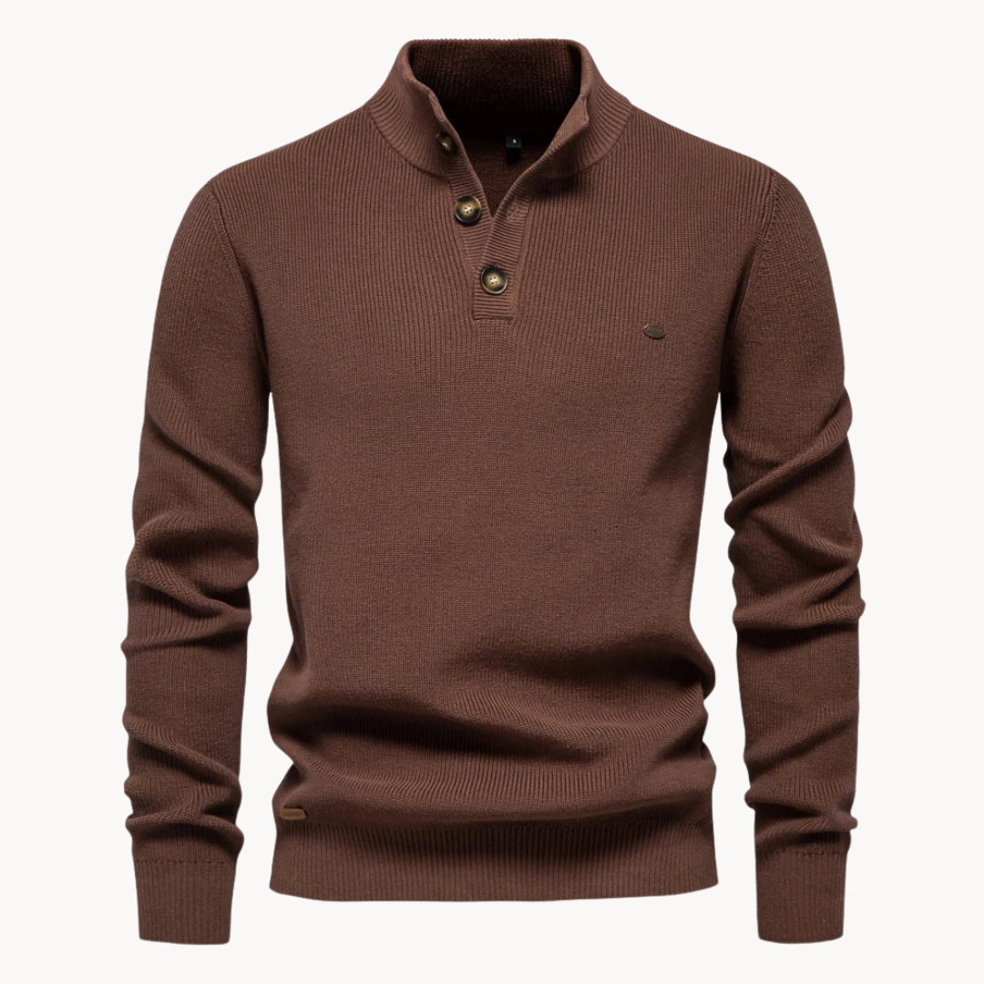 Ashton Button Mockneck Sweater – Coffee / S