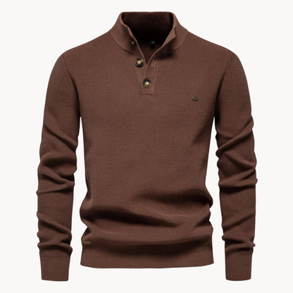 Ashton Button Mockneck Sweater – Coffee / S
