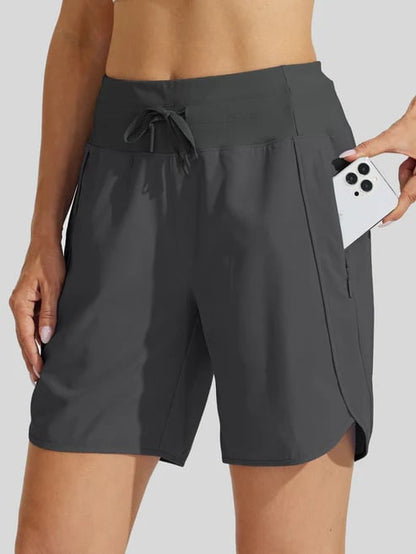 AthletiQ – Women’s Active High Rise Running Shorts – Dark Grey / XS