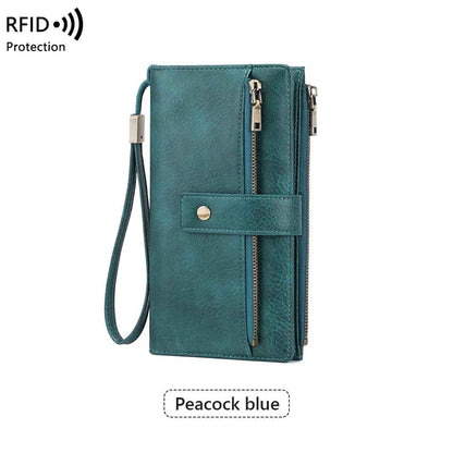 LumeFold – Multi-Compartment Compact Wallet – Peacock Blue