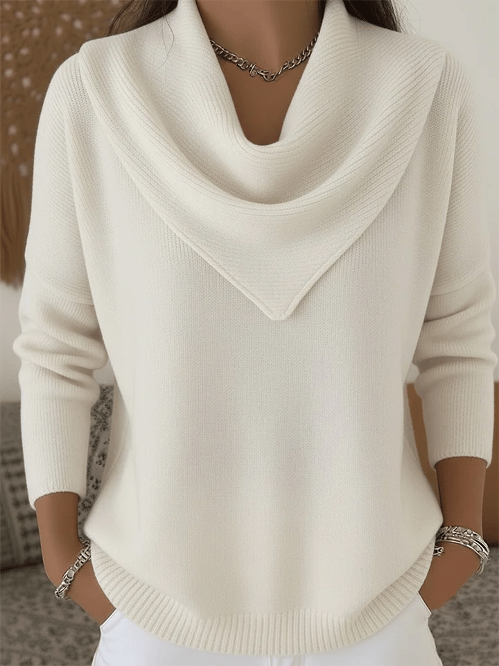 AuraKnit – Triangle Neck Pullover – White / XS（US 2)