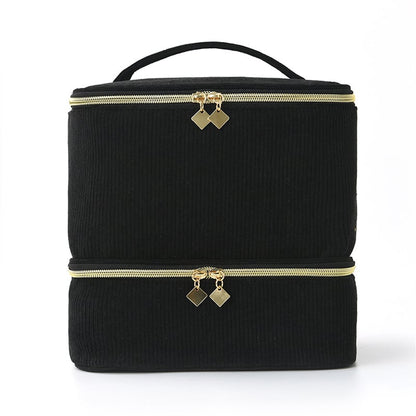 PolishPro – Deluxe Double‑Layer Nail Organizer Case – Corduroy - Black