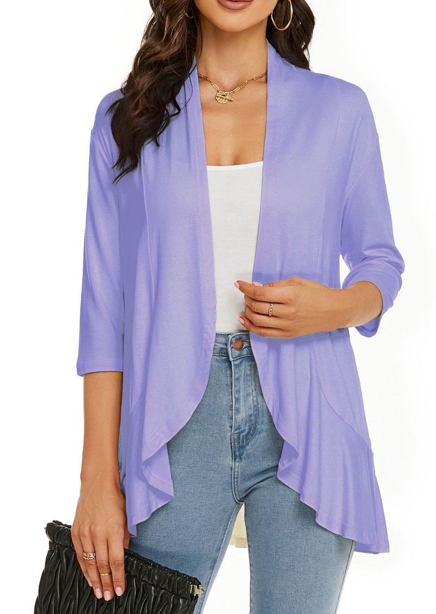 SoftDrape – Lightweight Open Front Cardigan – lavender / S（US 4-6）