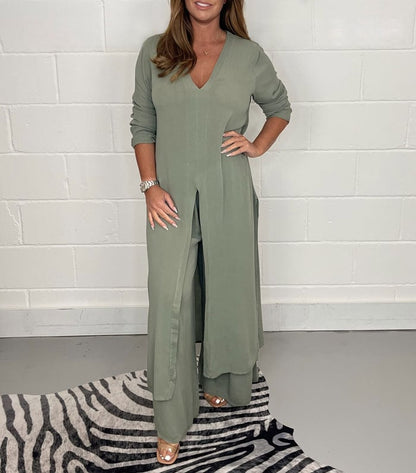 LuxeFit – Casual 2 Piece Suit – Green / S