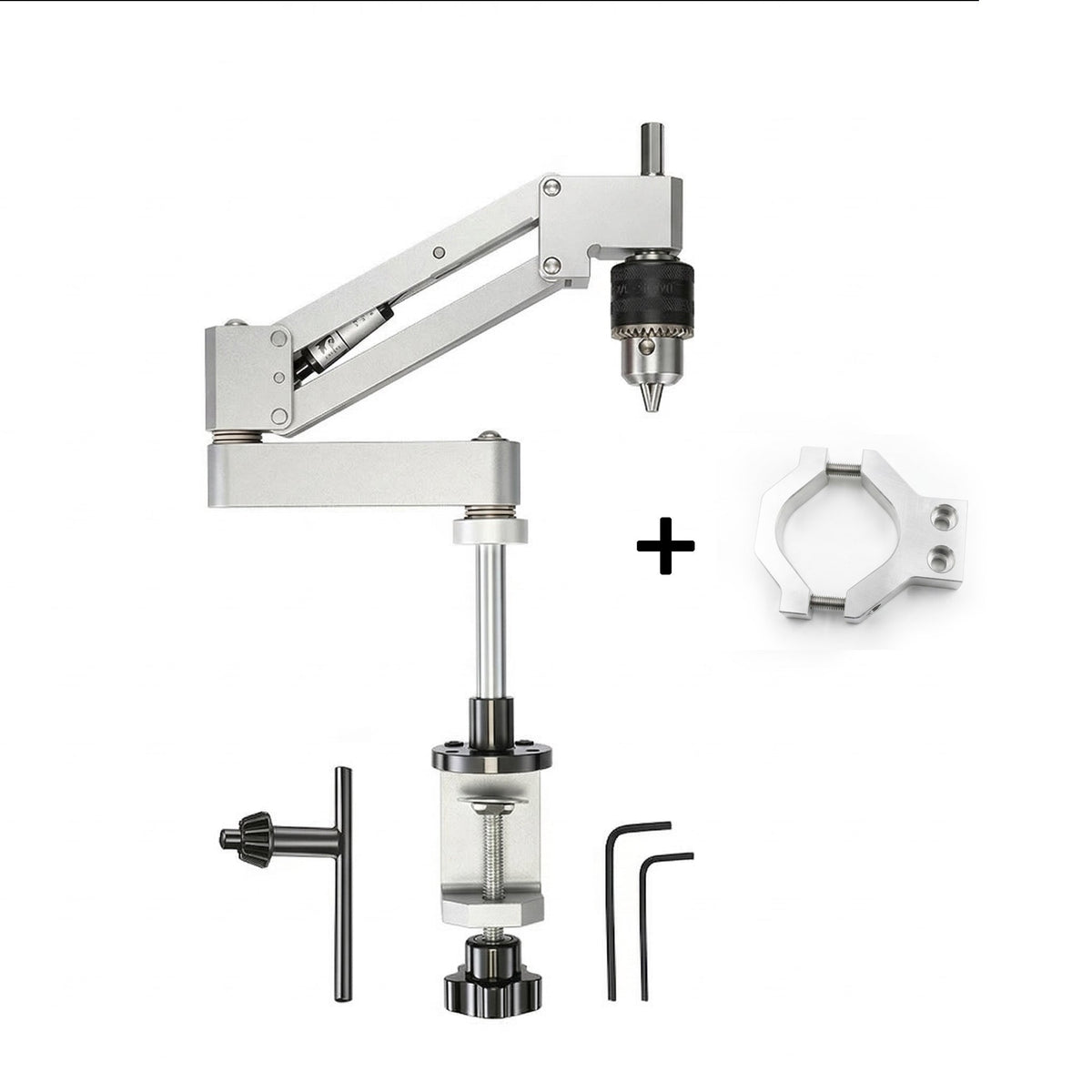 TapXpress – Light Duty Electric Drill Tapping Stand – Silver / C-type clip