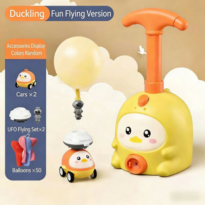 BalloonBoom – Fun Outdoor Launcher Toy Set – 2 Yellow Duck Cars+2 UFO Flying Sets+50 Balloons