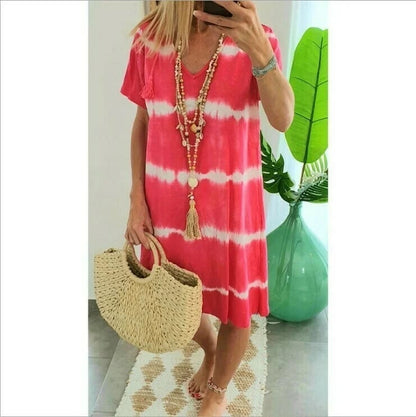 ChillAura | Tie-Dye Striped Loose Summer Dress – Red / S