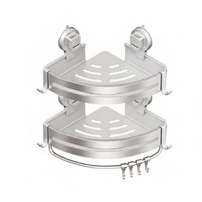 BathHaven – Triangle Suction Organizer – White - 2 Shelves with 8 hooks