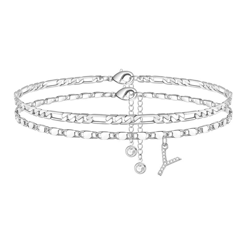 ShineScript – Layered Anklet Bracelets with Letters – Silver / Y