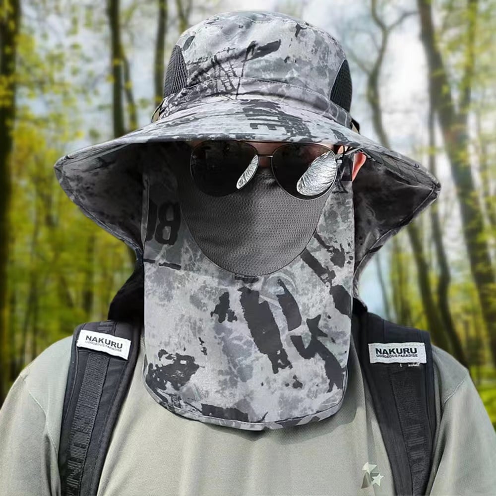 CatchSafe – All Weather Fishing Face Cover & Neck Guard – Camouflage - Gray / Military Green
