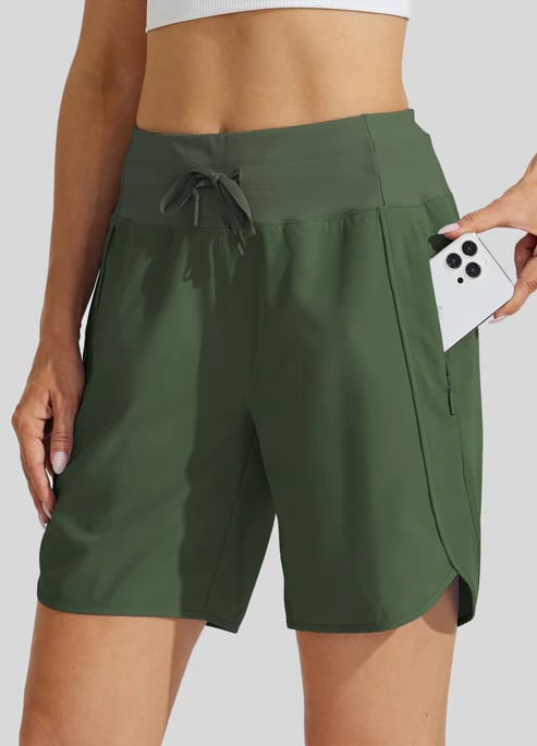 AthletiQ – Women’s Active High Rise Running Shorts – Amry Green / XS