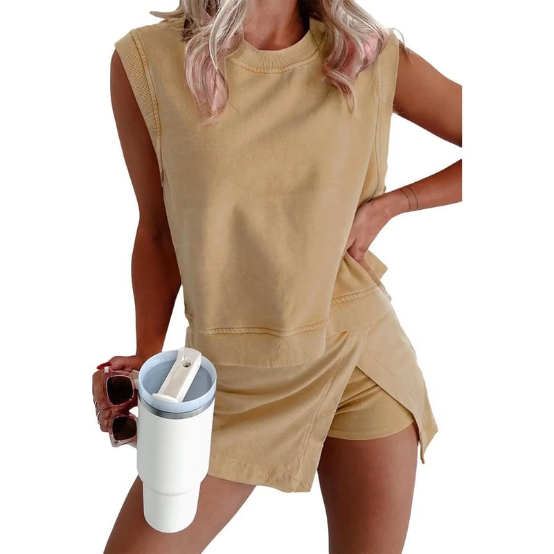 ChicEase – Women’s Summer 2-Piece Skort Set – Yellow / S