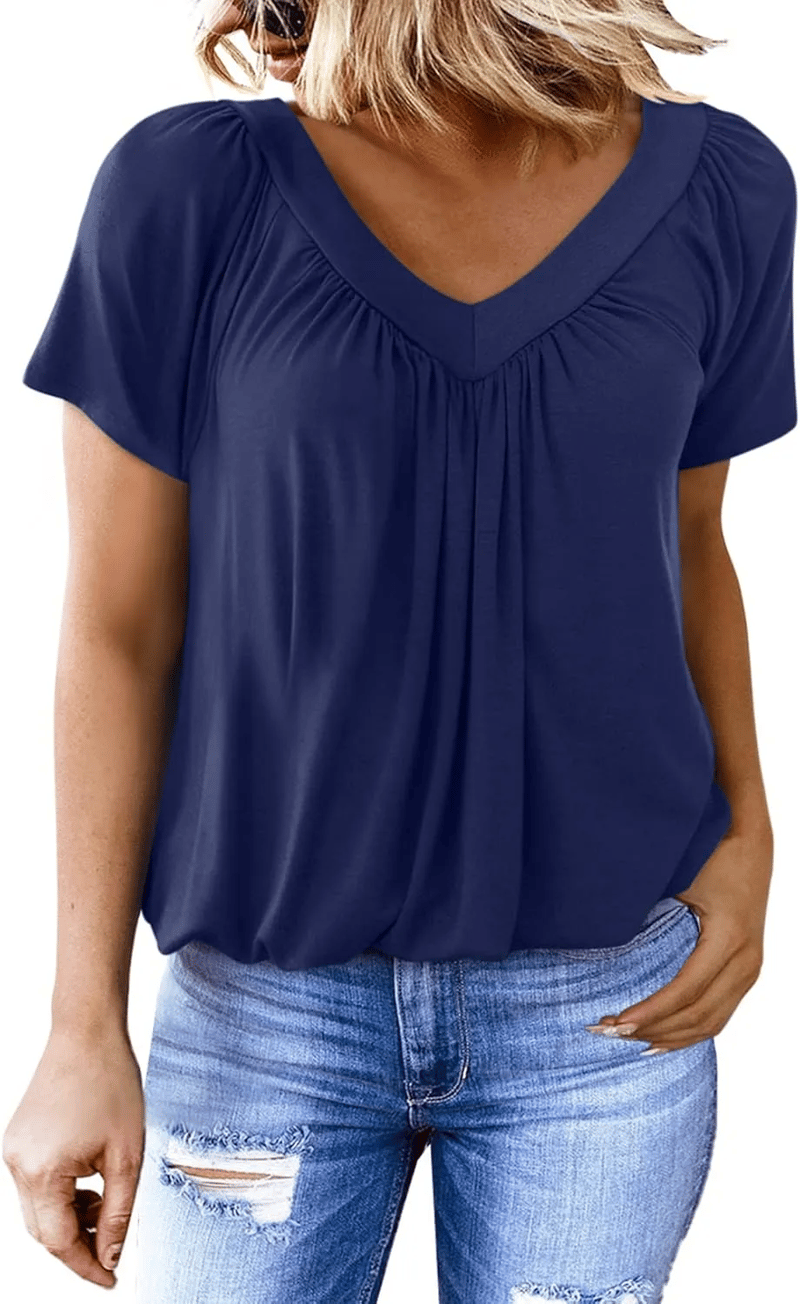 AuraFit | Classic Women’s V-Neck Casual Tee – Dark Blue / S