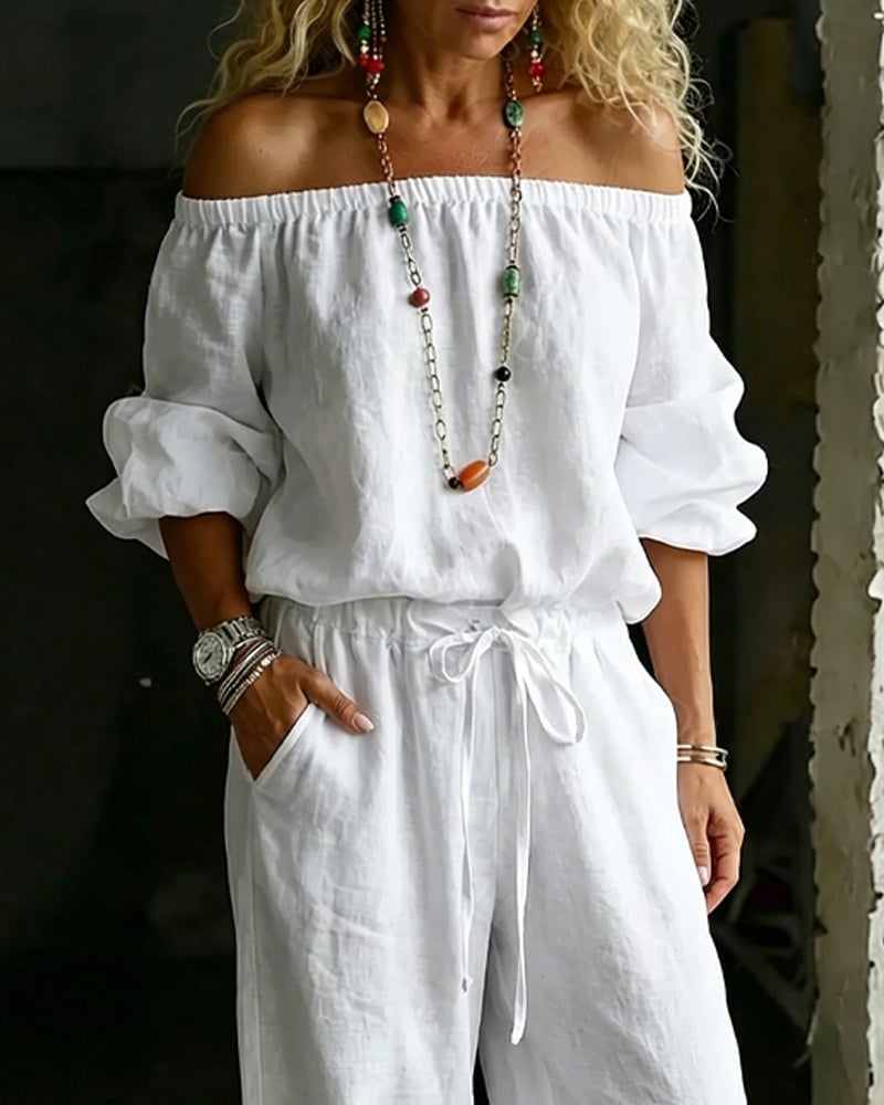 LuxeSilhouette – Off-Shoulder Tie Waist Jumpsuit – image 2