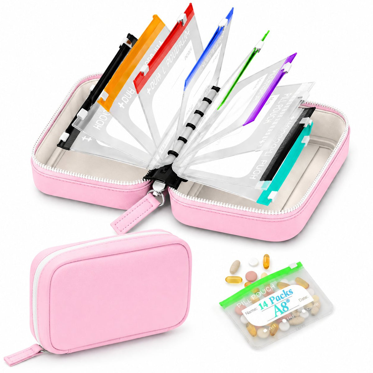 MediPack – Waterproof Pill Organizer Pouch Set – Pink