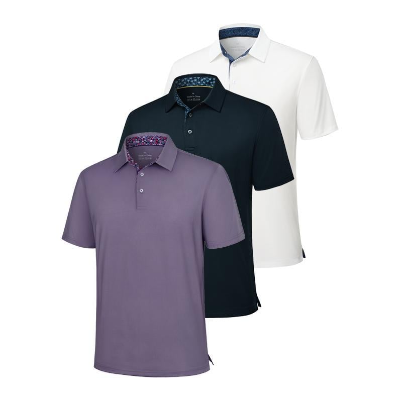 EliteWear – Moisture-Wicking Polo Pack – White+Purple+Navy Blue / S