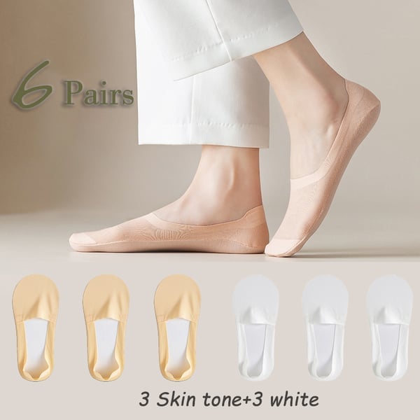 BareStep – Thin No Show Socks – 6 Pairs/3 Skin tone+3 white / M（FEMALE 4.5-8/MALE 6-6.5）