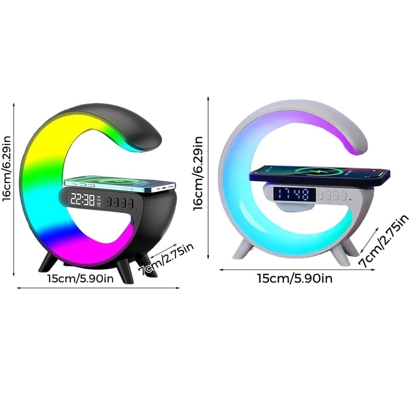 GlowG – G-Shaped RGB Wireless Charging Speaker – Black*1 + White*1