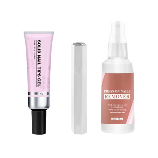 TitanHold – Solid UV Nail Adhesive kit – Solid Nail Tips Gel + Nail Glue Remover + Handheld UV Nail Lamp (White)