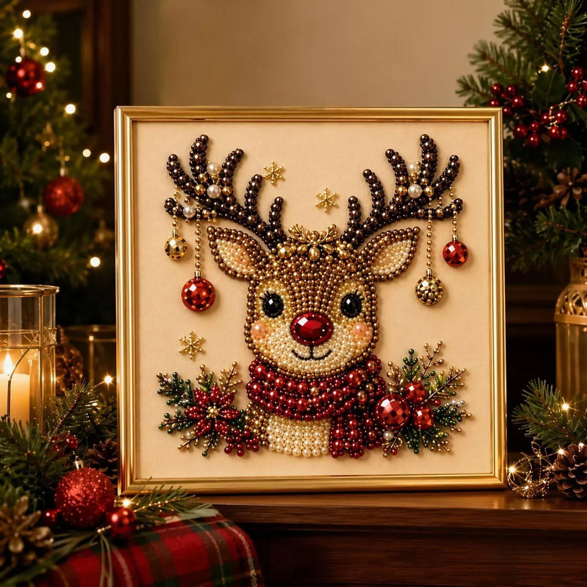 PearlCraft – Premium 3D Christmas Diamond Painting Kit – Ruby Reindeer / 12 in × 12 in